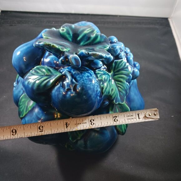 Vintage Candy Dish Inarco Blue Fruits Retro MCM Cookie Jar - Picture 7 of 15